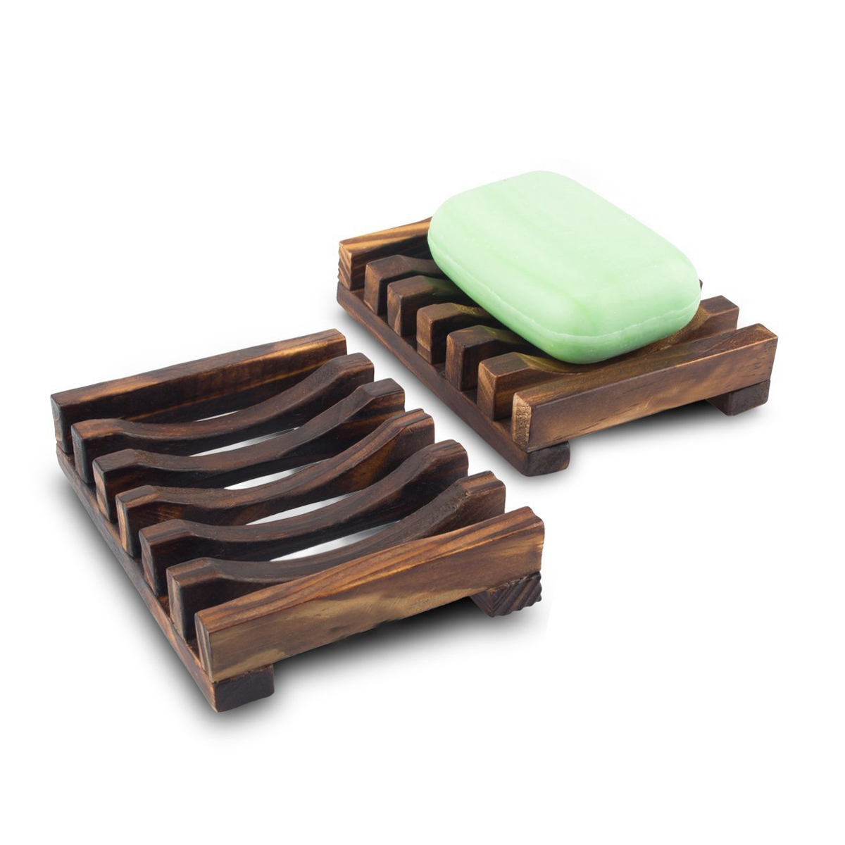2 Piece Bathroom Natural Wooden Soap Case Holder, Sink Deck Bathtub