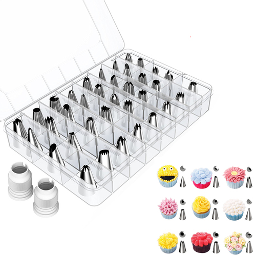 42pcs Professional Cake Decorating Baking Designer Tool Set for Cake Icing Tips For Frosting Cakes Pastry Cupcakes Cookies with Stainless Steel tips
