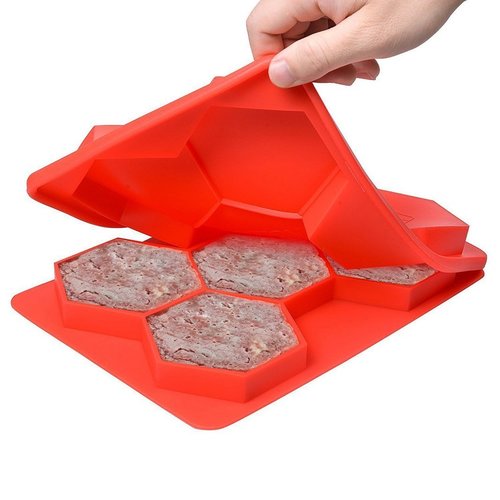 Hexagonal Silicone Burger Press with 5 Divisions Tasty Healthy Patties Stacks for Freezer Storage, Safe and Perfect for Outdoor Picnic or Party