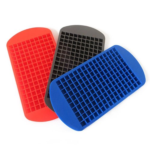 Sili Mini Ice Cube Molds Trays Frozen Cube Bar Pudding Silicone Tray Mould Mold Tool Set of 3 (Red, Blue, Gray)
