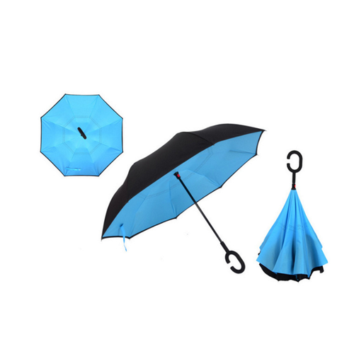 Windproof Double-Layered Hands Free Inverted Reverse Folding Upside-Down Umbrella