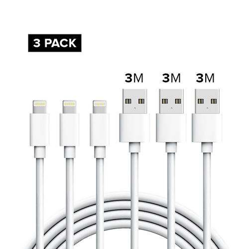 3 x Pack of iPhone Chargers Cable for Apple iPhones and iPads - 1m Length