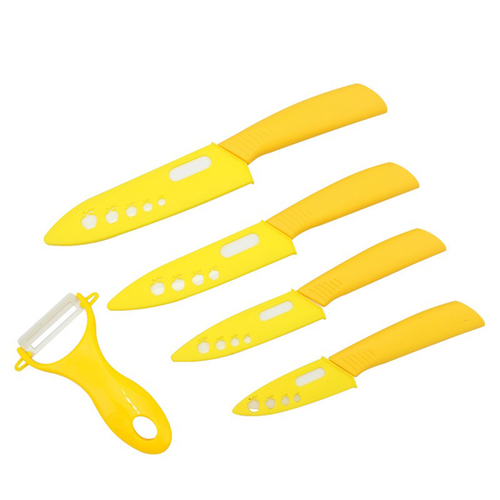 5 Piece Super Sharp Ceramic Knife Set & Vegetable Peeler with Protective Sheath Covers