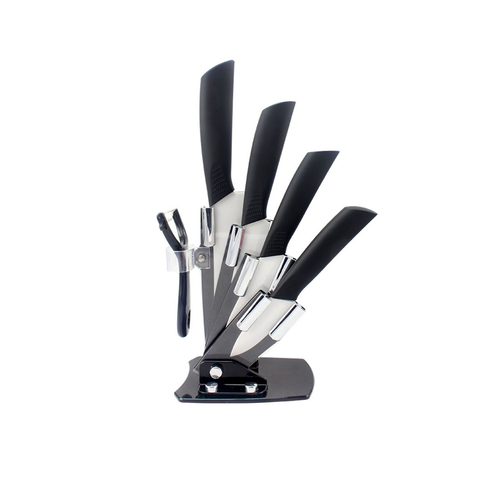 5 Piece Best-Chef Sharp Ceramic Knife Set Kitchen Cutlery Block with Vegetable Peeler and with Storage Stand Holder