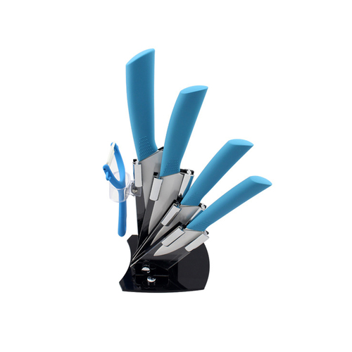 5 Piece Sharp-Chef Ceramic Knife Set Kitchen Cutler Block with Vegetable Peeler and with Storage Stand Holder
