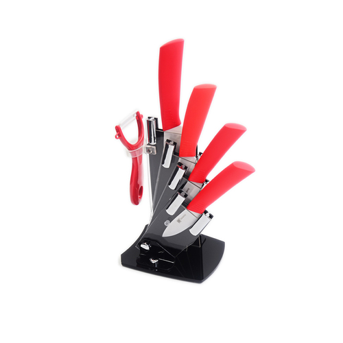 5 Piece Sharp-Chef Ceramic Knife Set Kitchen Cutler Block with Vegetable Peeler and with Storage Stand Holder