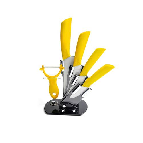 5 Piece Sharp-Chef Ceramic Knife Set Kitchen Cutler Block with Vegetable Peeler and with Storage Stand Holder