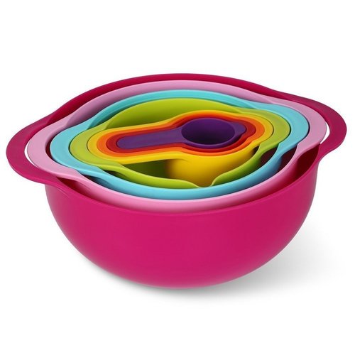 8 Piece Nested Colorful Kichen Kit, Includes Measuring Cups Bowls & Spoons