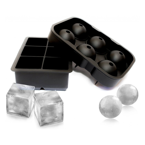 Silicone Tray Combo (2pack) Large Ice Ball Spheres and Big Ice Cube Blocks Cocktail Mould Set