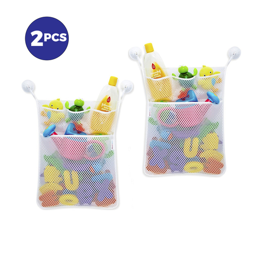 2 Pack Bath Toy Organizer - Baby Toy Storage Mesh Bag + 4 Strong Suction Cups,Bath Tub Toy Storage Mesh Bag Tidy Suction Net.(53*41cm)