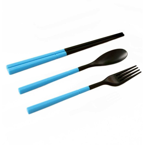 Blue Portable Travel Kids Adult Cutlery Fork Chopsticks Spoon Camping Picnic Set Gift