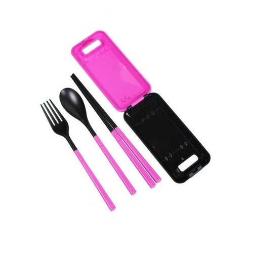 Pink Portable Travel Kids Adult Cutlery Fork Chopsticks Spoon Camping Picnic Set Gift