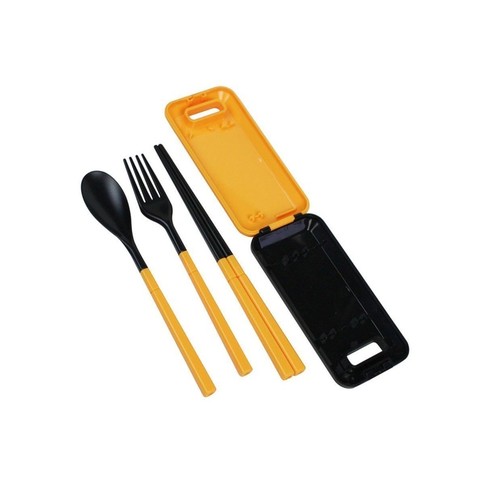 Yellow Portable Travel Kids Adult Cutlery Fork Chopsticks Spoon Camping Picnic Set Gift