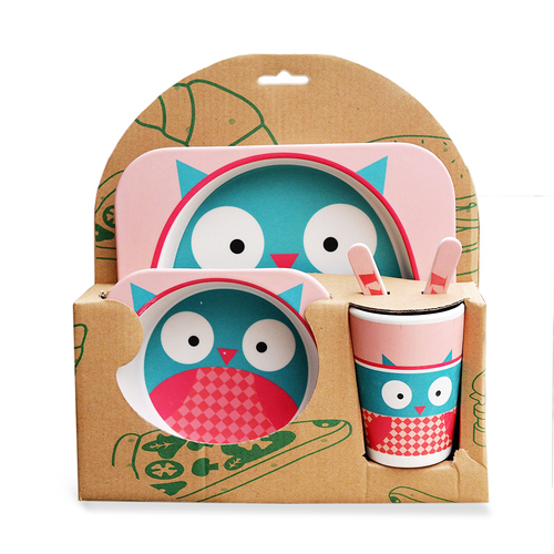 Cute Owl Design - Childrens Cutlery Fork Spoon Plate Cup & Bowl Set for Kids and Toddlers