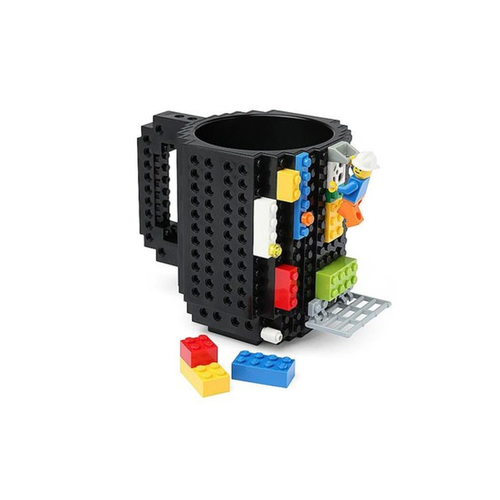 DIY Building On Brick Lego Block Style BPA Free Coffee Cup Drinking Mug - Black