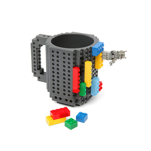 DIY Building On Brick Lego Block Style BPA Free Coffee Cup Drinking Mug - Gray