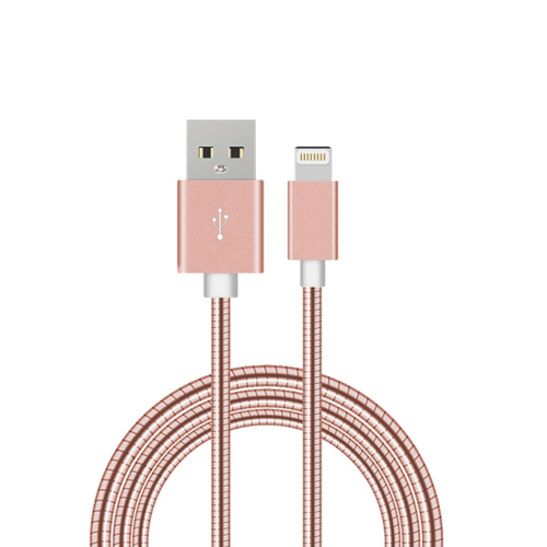 1m Flexible Metal Lightning USB iPhone Charger - Sync Fast 8Pin Charging Cable - Compatible Apple iPhone 5 / 6 / 6s / iPad / iPad Mini (Black)