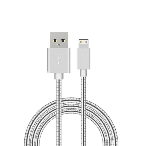 1m Flexible Metal Lightning USB iPhone Charger - Sync Fast 8Pin Charging Cable - Compatible Apple iPhone 5 / 6 / 6s / iPad / iPad Mini (Black)