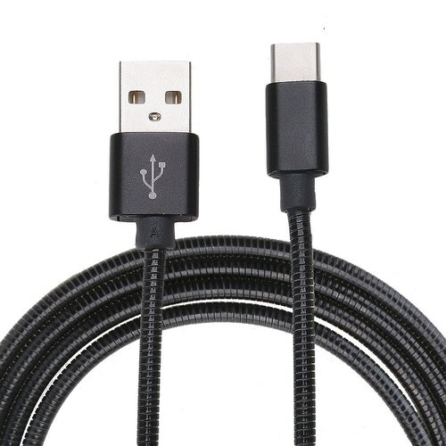1m USB Type C - Flexible Stainless Steel - Data & Sync Charger Cable - Compatible with Type C Samsung  Apple Macbook Pixel Nexus and more (Black)