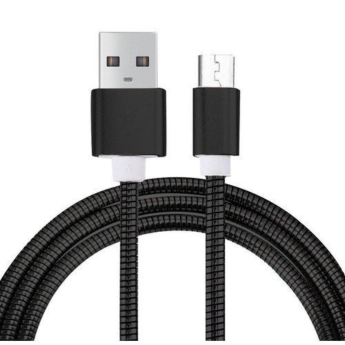 1m Flexible Metal Micro USB Charge & Sync Fast Charging Cable Compatible with Samsung / Androids (Black)