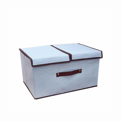 Foldable Fabric Collapsible Storage Organizer Container Boxes with Lids and Removable Dividers for Nurseries, Offices, Closets, Home Decor (Beige)