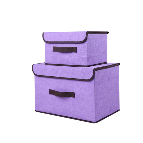 Set of 2 x Foldable Fabric Collapsible Storage Bin Boxes Cube Organisers with Lids