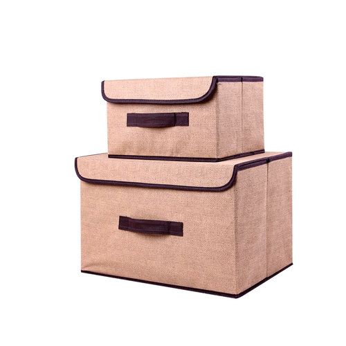 Set of 2 x Foldable Fabric Collapsible Storage Bin Boxe Cube Organziers with Lids