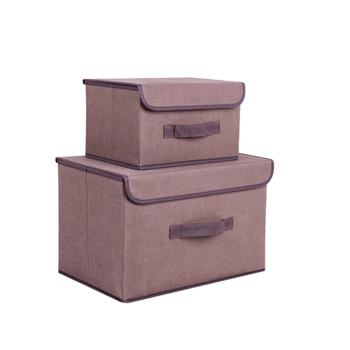 Set of 2 x Foldable Fabric Collapsible Storage Bin Boxe Cube Organziers with Lids