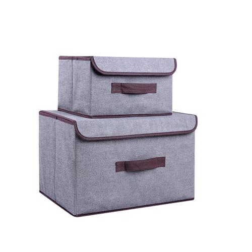 Set of 2 x Foldable Fabric Collapsible Storage Bin Boxe Cube Organziers with Lids