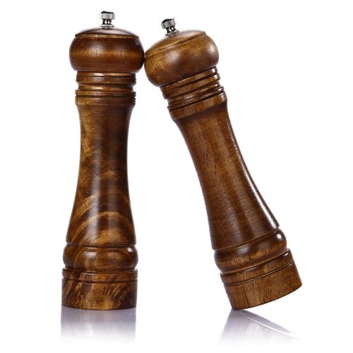 Natural Oak Wood Pepper Mill,Adjustable Salt And Pepper Grinder 5 inches, Pack of 2