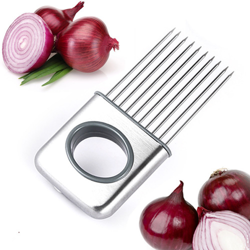 Onion Holder Vegetable Potato Cutter Slicer Gadget Stainless Steel Fork Slicing Odor Remover Kitchen Tool Aid Gadget Cutting Chopper