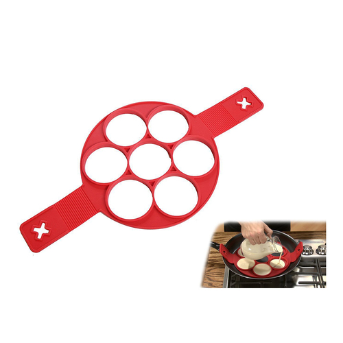 Non Stick Silicone Fried Egg Molds Pancake Rings- Bakeware Accessories Kitchen Tools (Red)