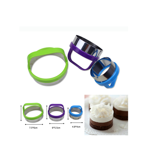 Set of 3 Stainless Steel Cookie Cutter Set with handle (Round)