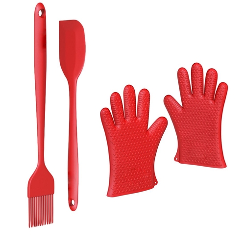 3pc Silicone Baking Set with Spatula, Brush & Gloves