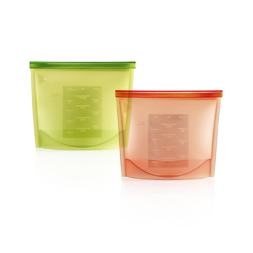 Pack of 2 Reusable Silicone Airtight Seal Food Preservation Container Kitchen Cooking Bag (20.5*18*1cm)