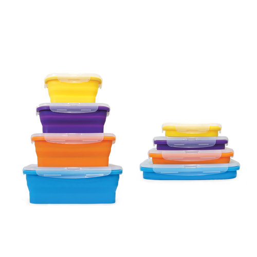 4 Piece Set of Environmentally Friendly Reusable Collapsible Microwave Safe Silicone Food Storage Lunch Box Kitchen Containers