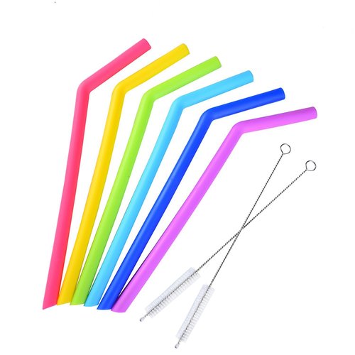 6 Pieces Set of Eco-Friendly Reusable Drinking BPA-FREE Silicone Drinking Straws with Cleaning Brush