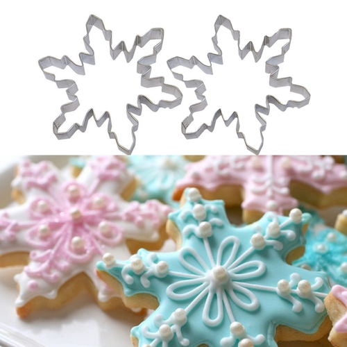 Set of 2 Stainless Steel Snow Flake Cookie Cutter Cake Baking Biscuit Pastry Mould