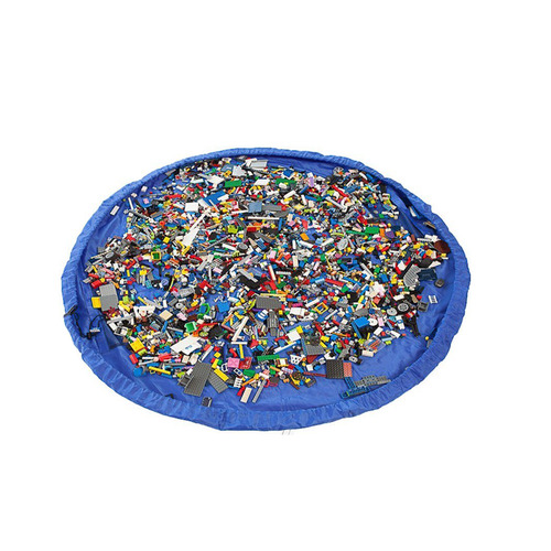 2 in 1 Portable Large Toy Storage Organizer Bag Play Mat Rug for Legos Block Doll Diameter Around 60inch(Blue)