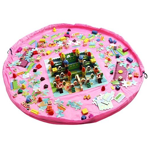 2 in 1 Portable Kids Toys Storage Bag & Play Mat Toy Organize Diameter Around 18inch(Pink)