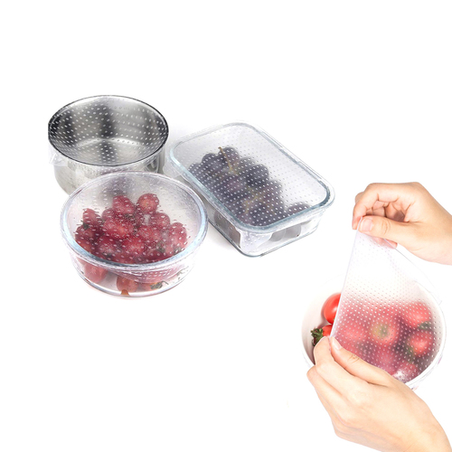 3 Pack Reusable Environmentally Friendly Silicone Stretch Food Wraps Fresh Storage Keepers
