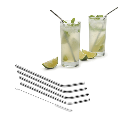 Eco Friendly Stainless Steel Drinking Straws - Strong Reusable Eco-Friendly - Set of 6 with 1 Cleaning Brush