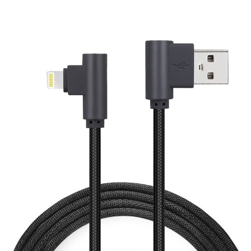Super Tough Duty - 1m Lightning USB Cable - 90 Degree Angle Charger - Data Sync for iPhone and iPad (Black)