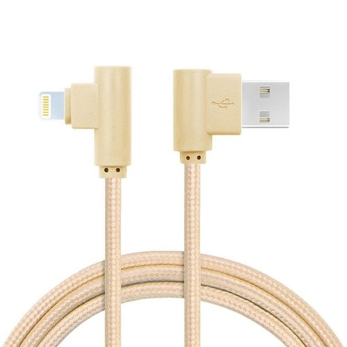 Super Tough 1m - 90 Degree Angled Lightning USB Charger Cable - Data Sync for iPhone 7/8/X/iPads (Gold)