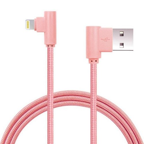 Super Tough Duty - 1m Lightning USB Cable - 90 Degree Angle Charger - Data Sync for iPhone and iPad (Pink)