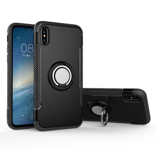 Best iPhone X Armour Case with Magnetic 360 Degree Rotation Ring Holder Protection Cover (Black)