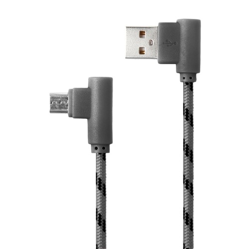 Super Tough 1m Nylon - 90 Degree Angle Micro USB Charger - Data Sync Cable (Gray)