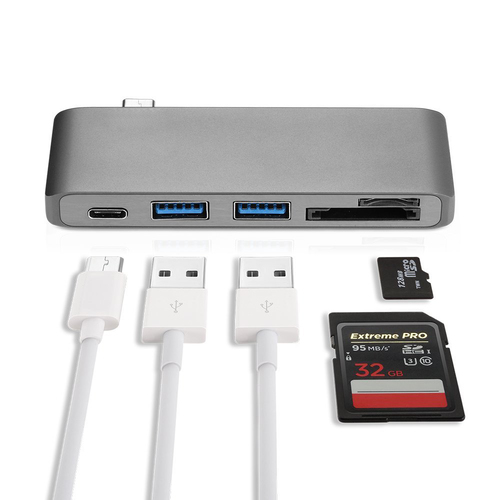 Type-C USB 3.0 3 in 1 Hub - Passthrough USBC Combo Charging Hub for MacBook