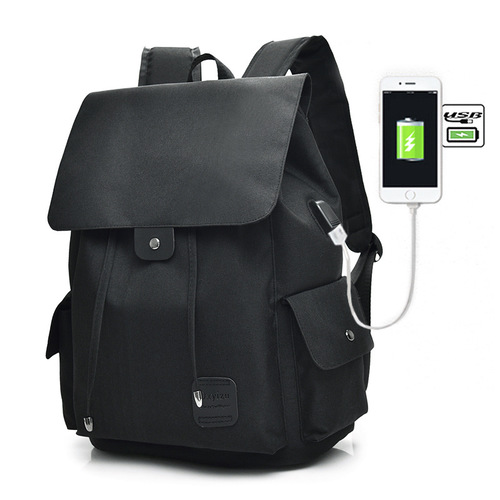 Casual Tech2Go - Durable Polyester Laptop Backpack Travel Work School Bag with USB Charging Port - Black