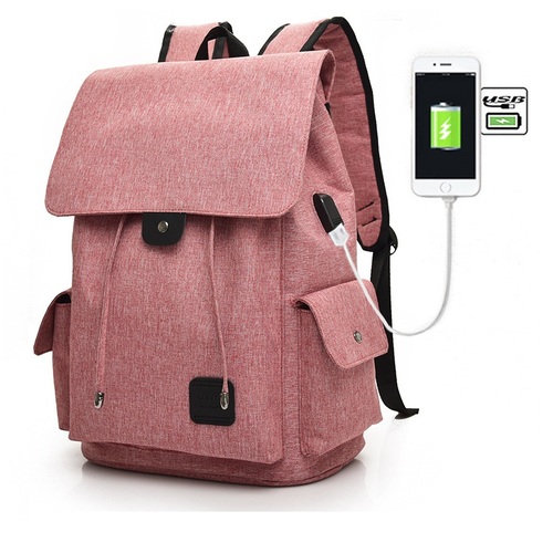Tech2Go - Battery Powered Solar Charger Laptop Back Bag with USB Charging Port - Pink